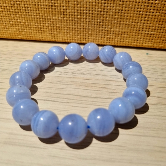 Jewelry - Natural Blue Lace Agate Crystal Bead Bracelet 12 mm